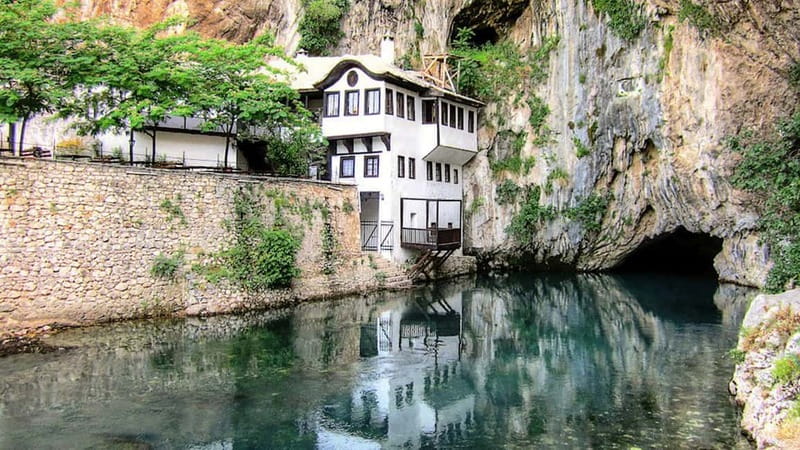 From Mostar: Blagaj, Počitelj & Kravice Waterfalls Day Tour - Blagaj combines a spring, a cliff, and a Dervish house